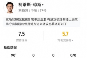 琼斯客串右后卫12对抗7成功+5长传4成功 6解围4拦截2抢断+3造犯规